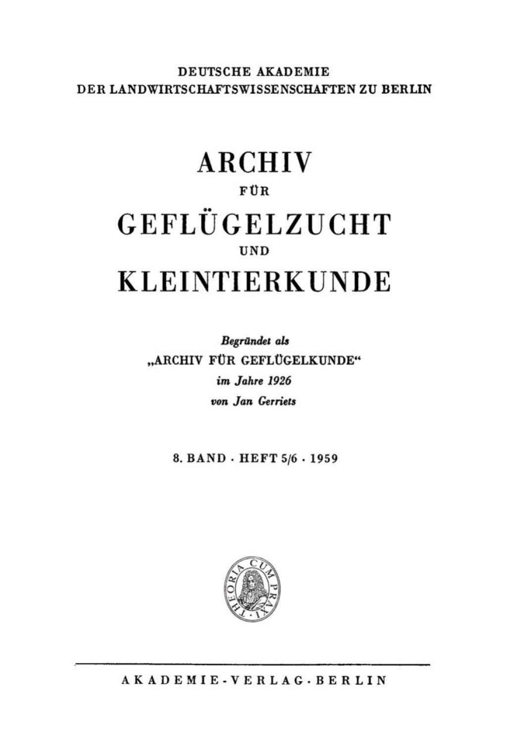 Archiv für Geflügelzucht und Kleintierkunde. Band 8, Heft 5/6 1st Edition