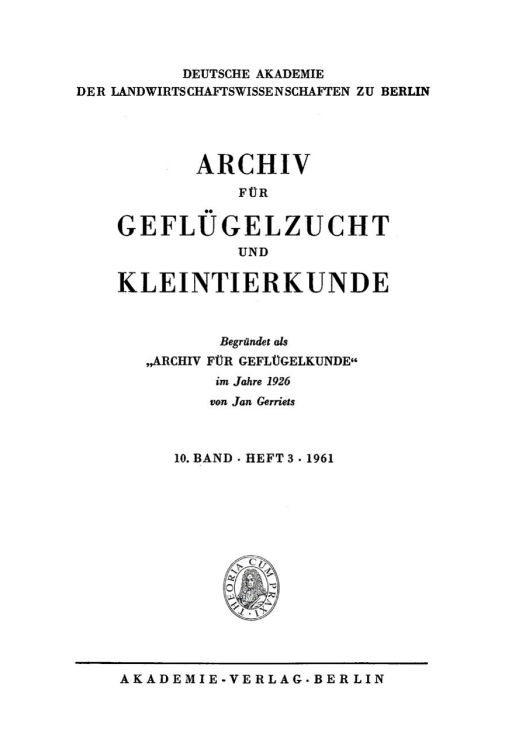 Archiv für Geflügelzucht und Kleintierkunde. Band 10, Heft 3 1st Edition