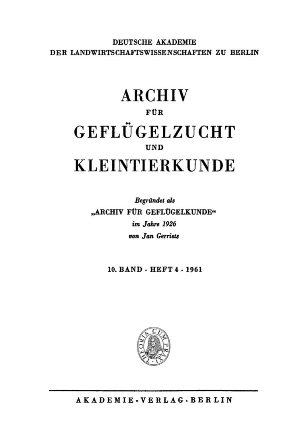 Archiv für Geflügelzucht und Kleintierkunde. Band 10, Heft 4 1st Edition