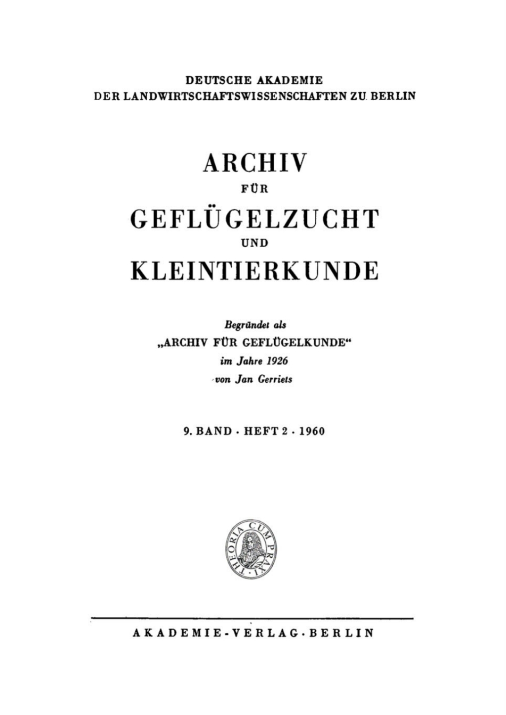 Archiv für Geflügelzucht und Kleintierkunde. Band 9, Heft 2 1st Edition