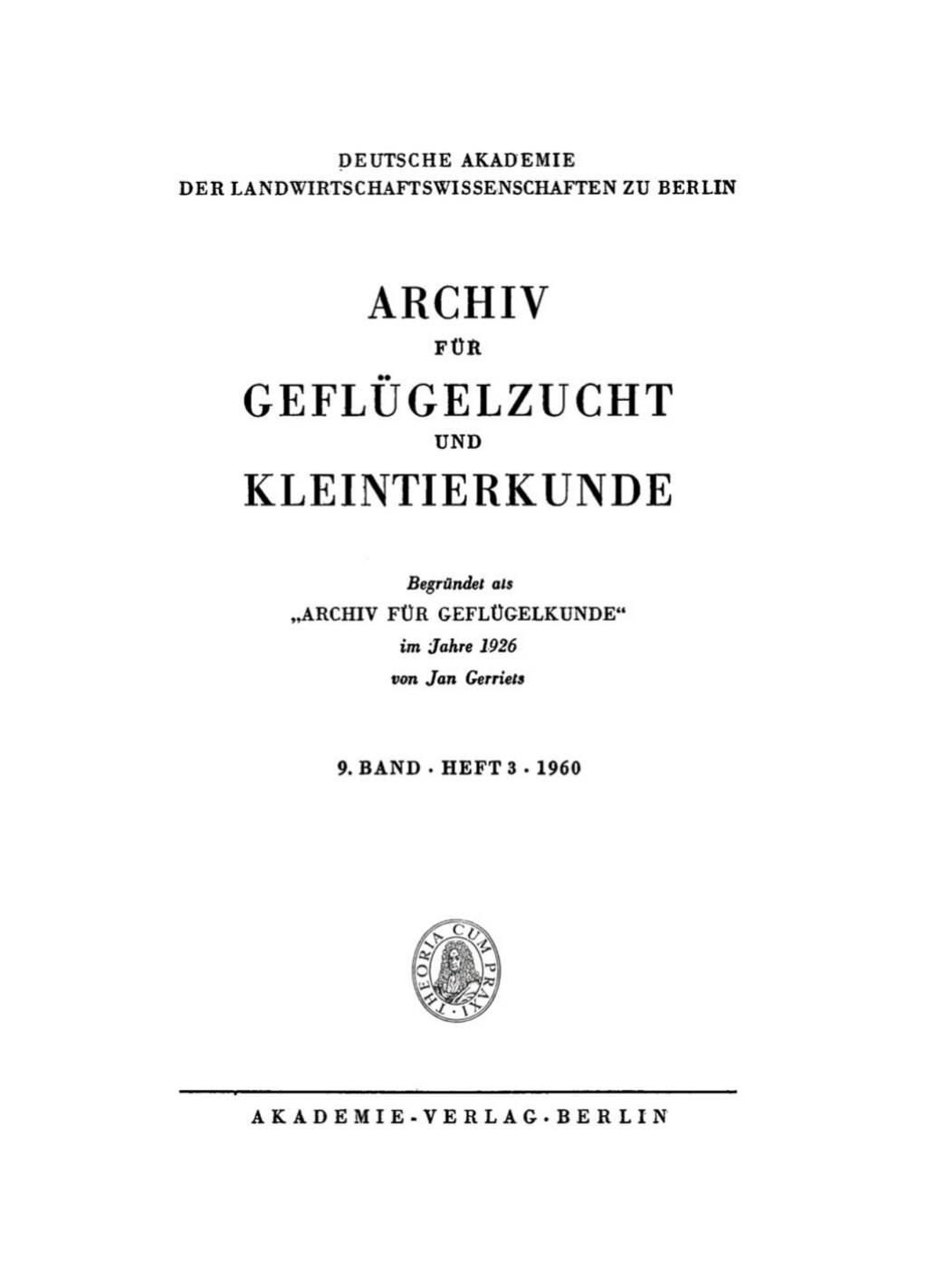 Archiv für Geflügelzucht und Kleintierkunde. Band 9, Heft 3 1st Edition