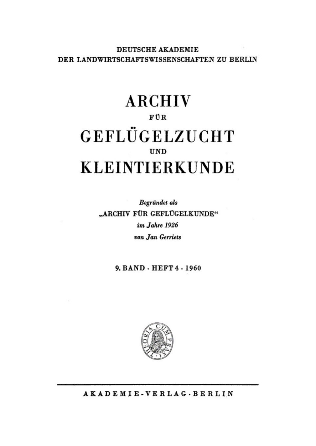 Archiv für Geflügelzucht und Kleintierkunde. Band 9, Heft 4 1st Edition