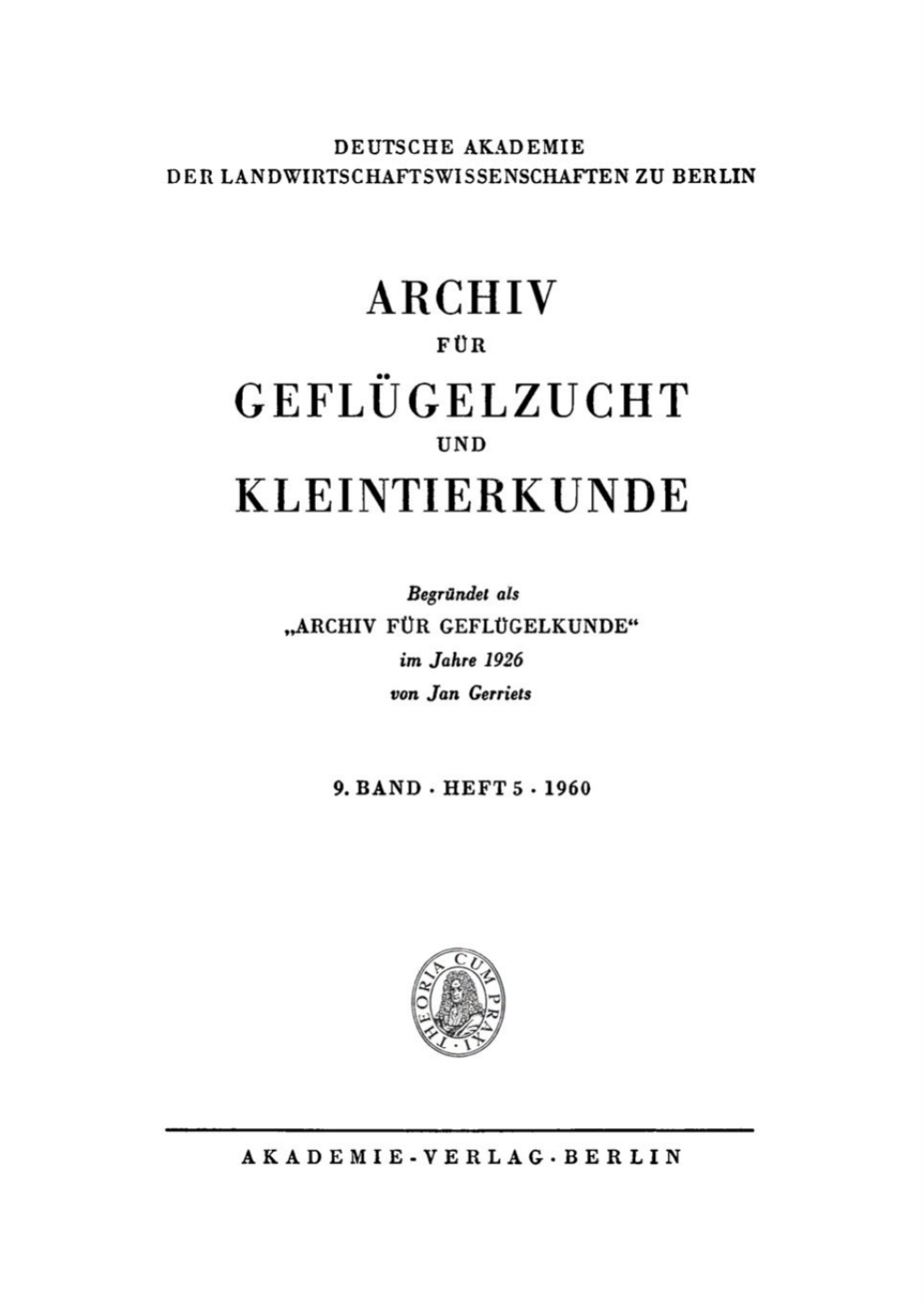 Archiv für Geflügelzucht und Kleintierkunde. Band 9, Heft 5 1st Edition