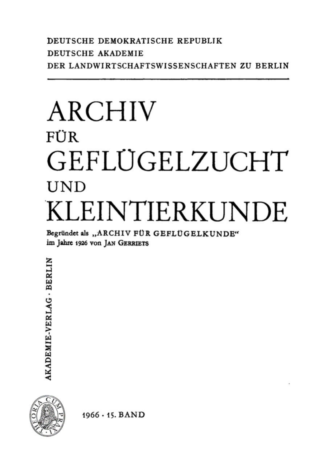 Archiv für Geflügelzucht und Kleintierkunde. Band 15, Heft 1 1st Edition
