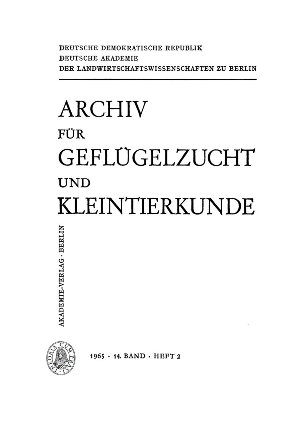 Archiv für Geflügelzucht und Kleintierkunde. Band 14, Heft 2 1st Edition