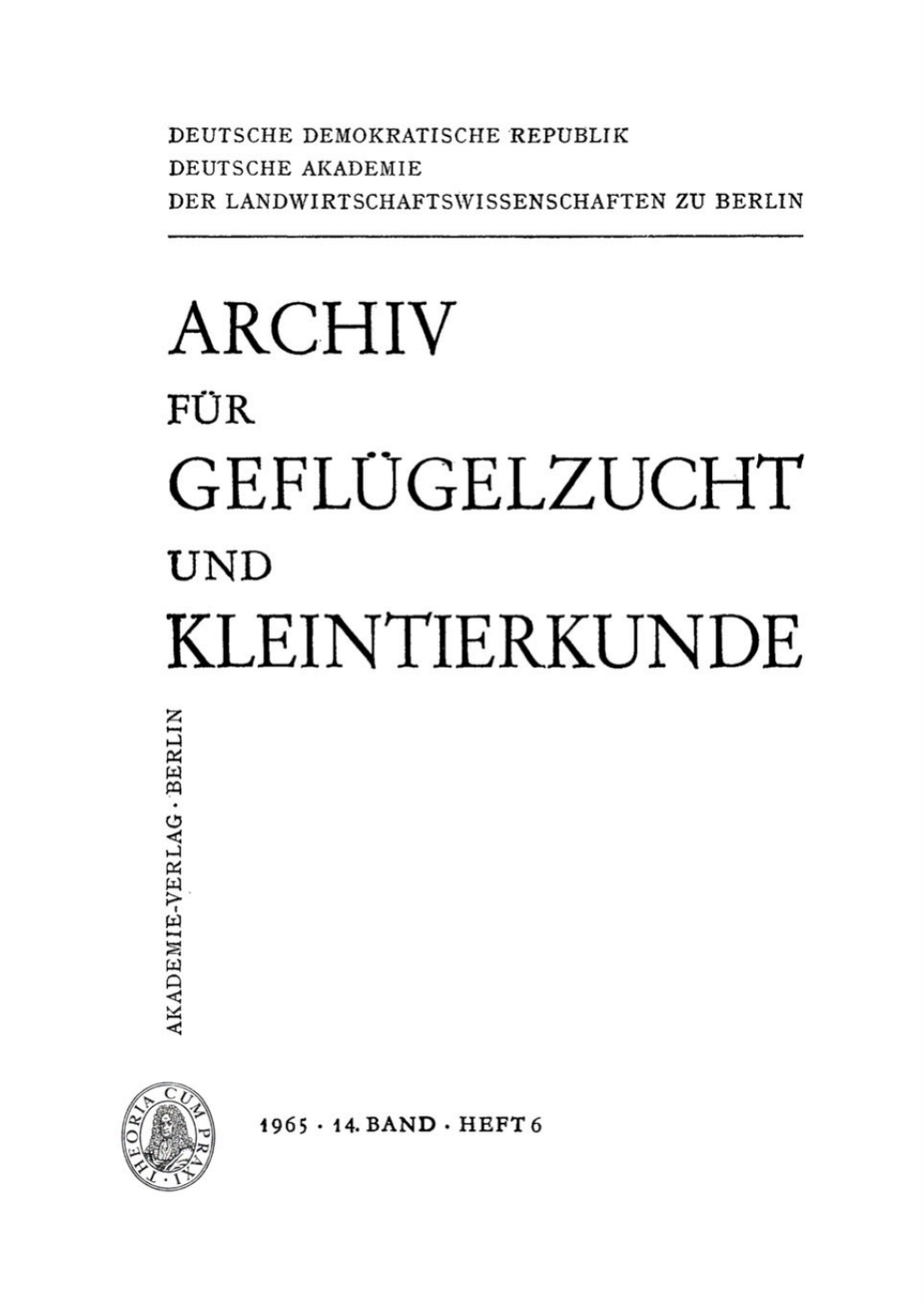 Archiv für Geflügelzucht und Kleintierkunde. Band 14, Heft 6 1st Edition