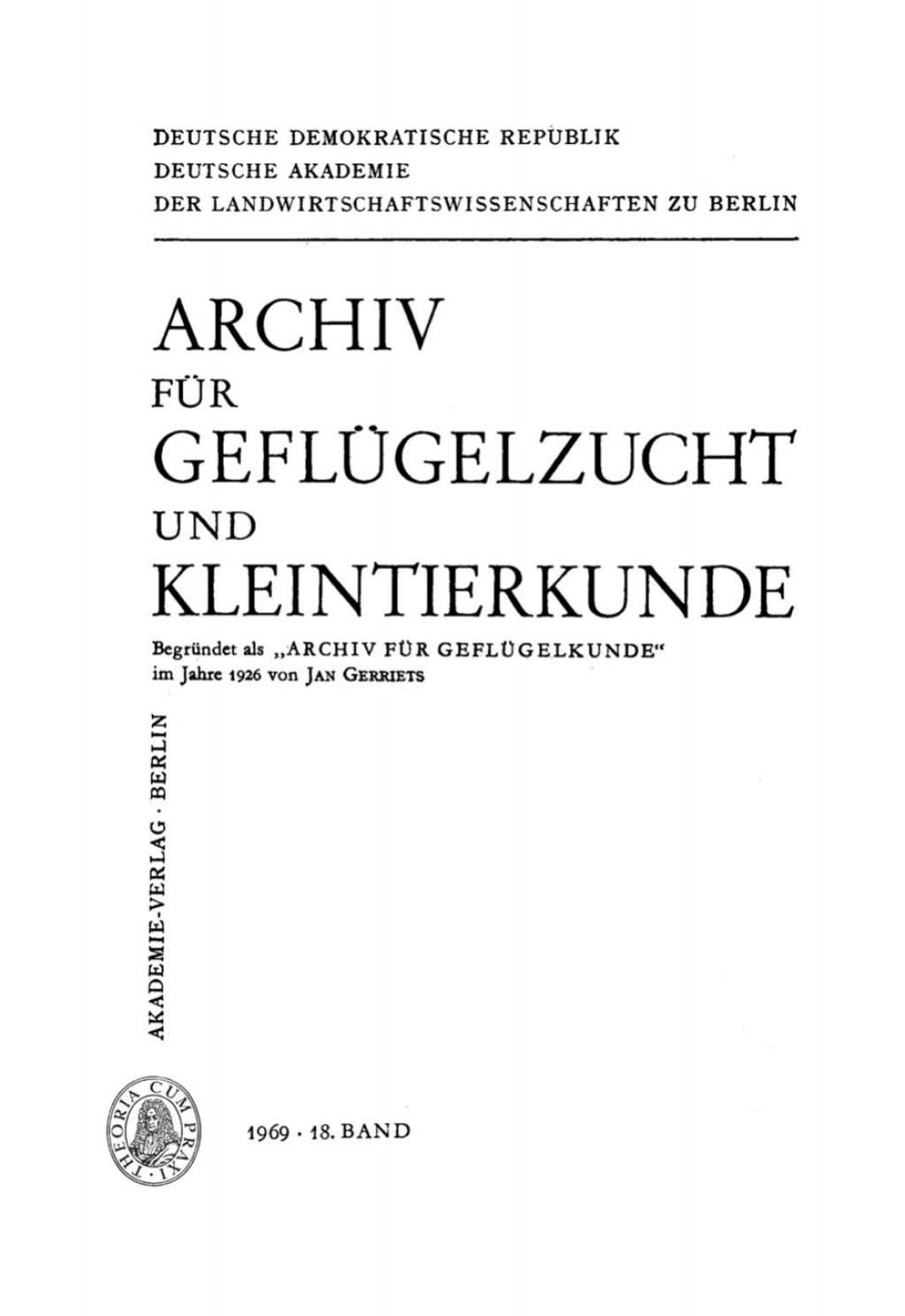 Archiv für Geflügelzucht und Kleintierkunde. Band 18, Heft 1 1st Edition