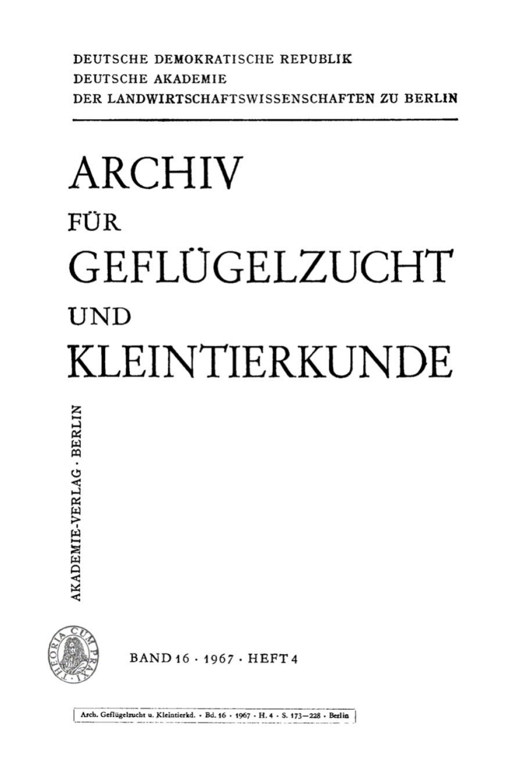 Archiv für Geflügelzucht und Kleintierkunde. Band 16, Heft 4 1st Edition