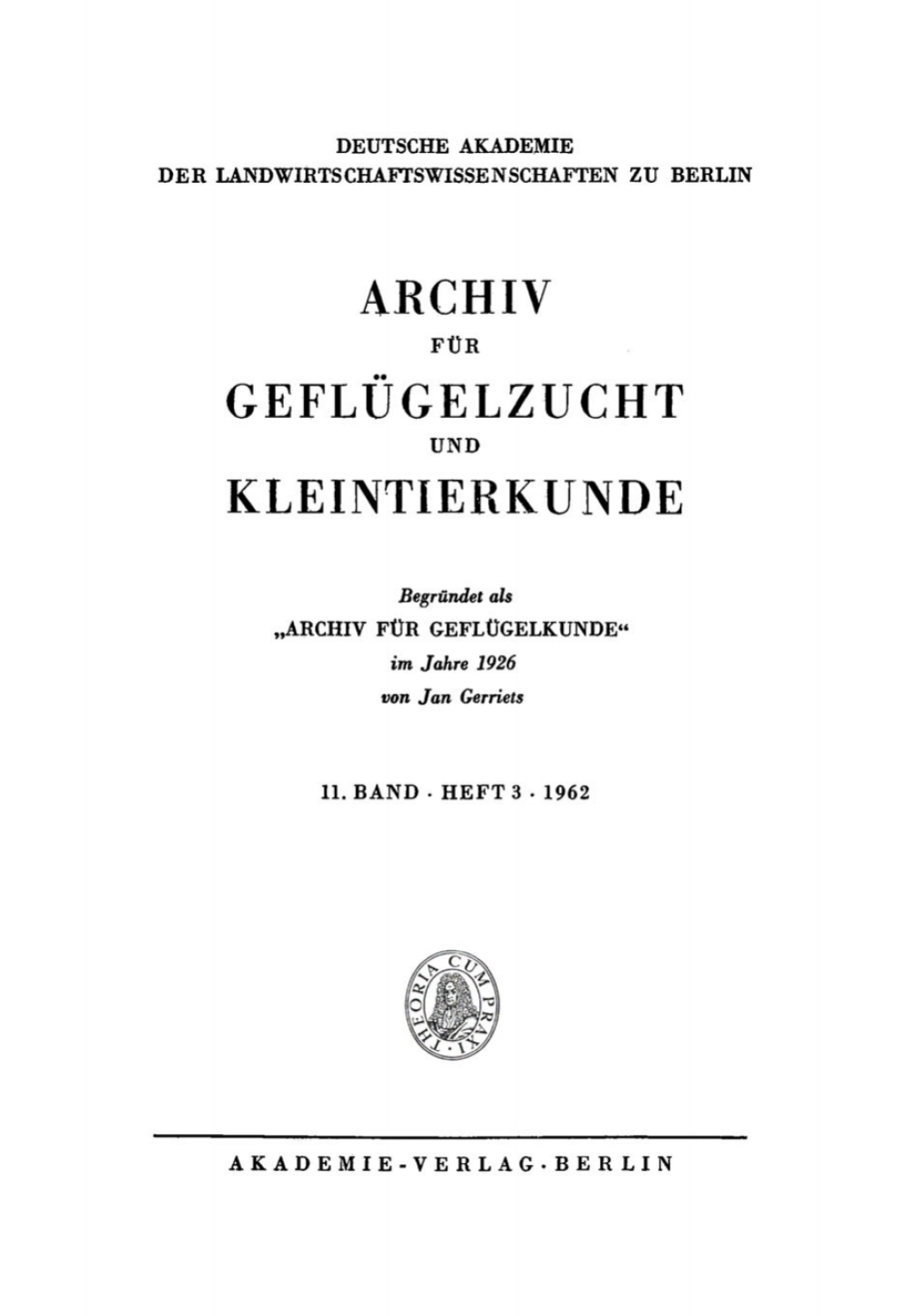 Archiv für Geflügelzucht und Kleintierkunde. Band 11, Heft 3 1st Edition