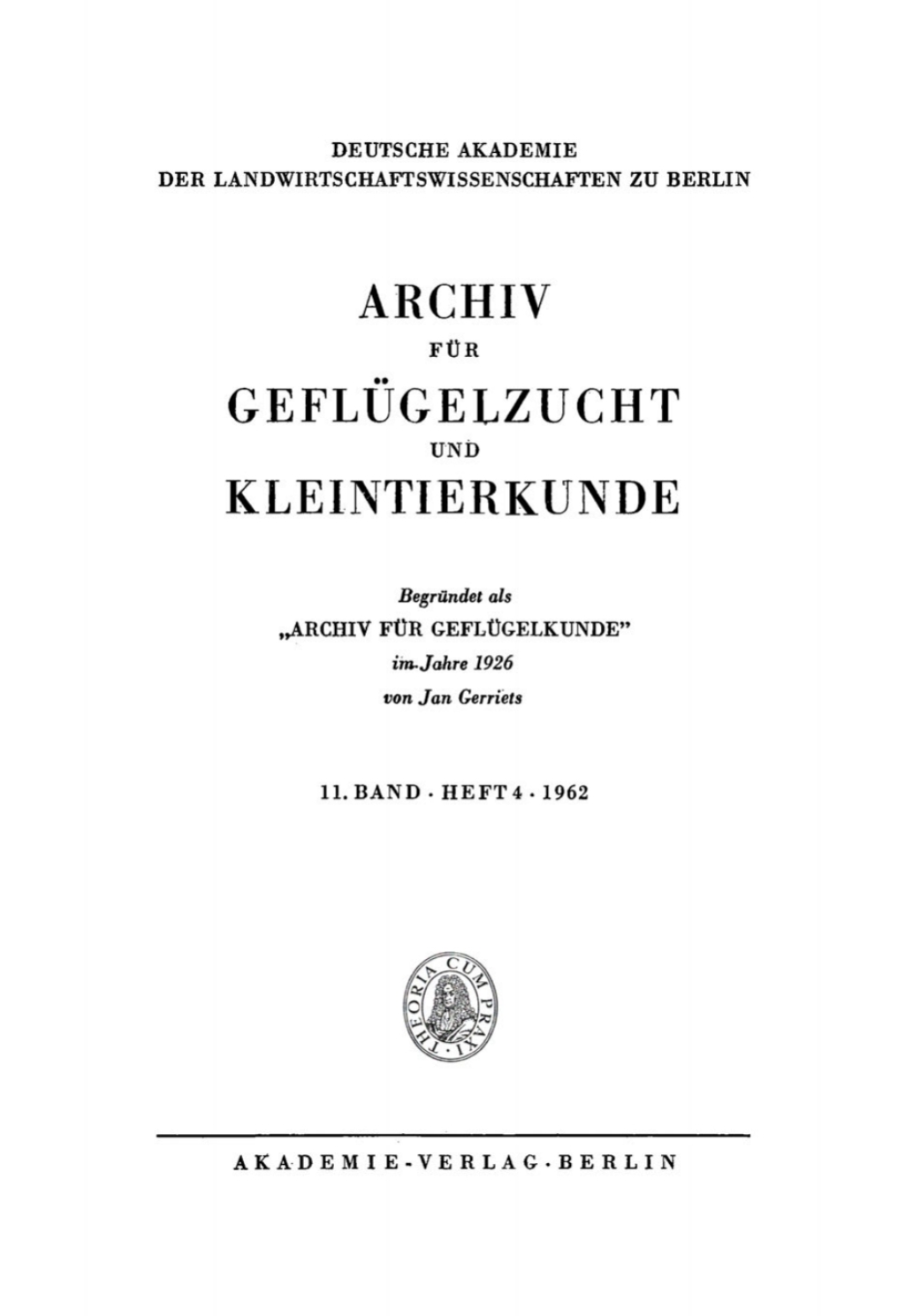 Archiv für Geflügelzucht und Kleintierkunde. Band 11, Heft 4 1st Edition