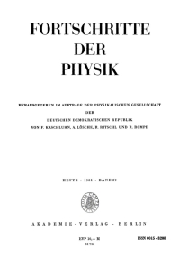 Cover image: Fortschritte der Physik / Progress of Physics. Band 29, Heft 2 1st edition 9783112655856