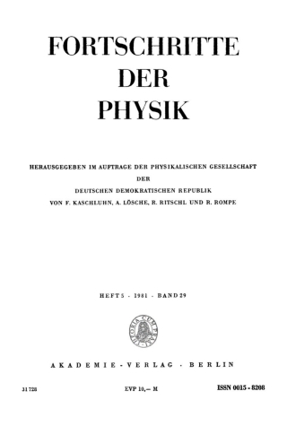 Cover image: Fortschritte der Physik / Progress of Physics. Band 29, Heft 5 1st edition 9783112655917