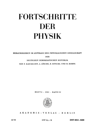 Cover image: Fortschritte der Physik / Progress of Physics. Band 29, Heft 8 1st edition 9783112655979