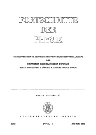 表紙画像: Fortschritte der Physik / Progress of Physics. Band 29, Heft 10 1st edition 9783112656013