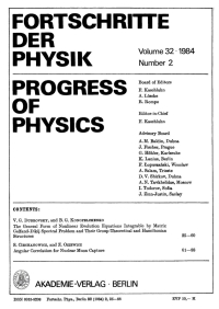 Cover image: Fortschritte der Physik / Progress of Physics. Volume 32, Number 2 1st edition 9783112656075