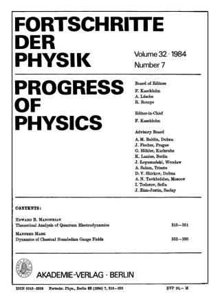 Cover image: Fortschritte der Physik / Progress of Physics. Volume 32, Number 7 1st edition 9783112656174