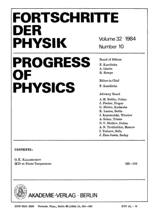 Imagen de portada: Fortschritte der Physik / Progress of Physics. Volume 32, Number 10 1st edition 9783112656235