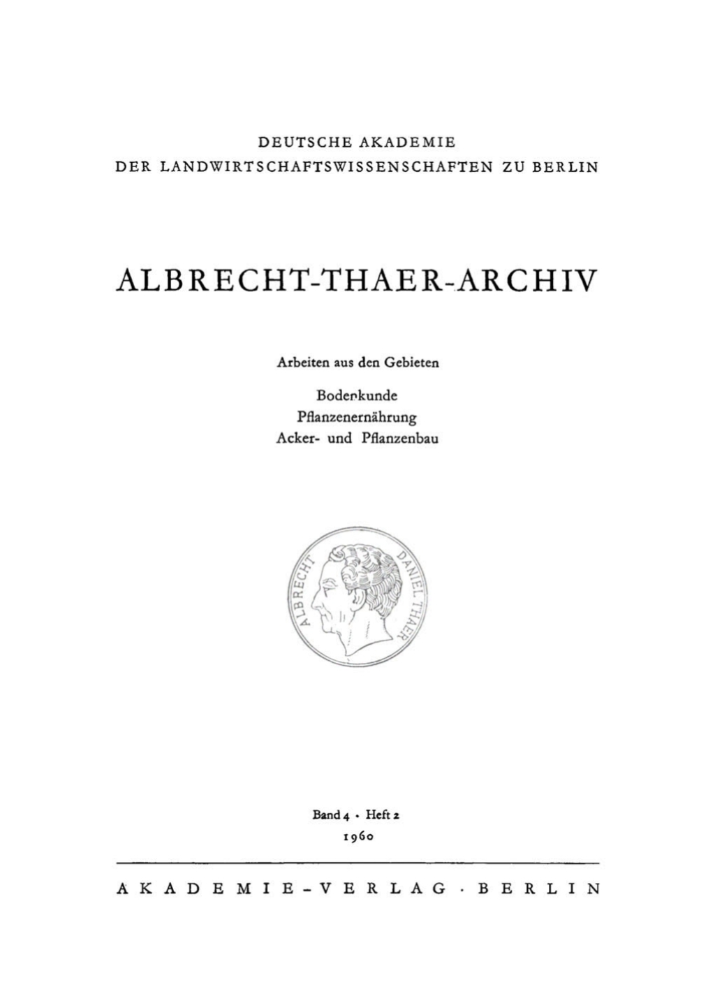 Albrecht-Thaer-Archiv. Band 4, Heft 2 1st Edition