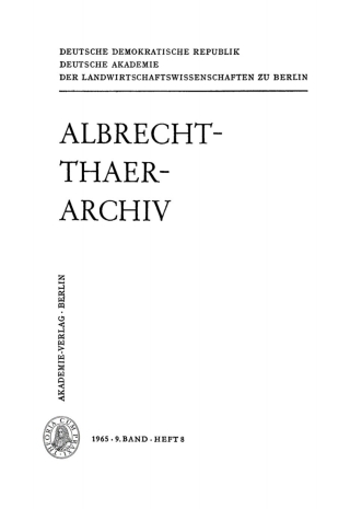 Cover image: Albrecht-Thaer-Archiv. Band 9, Heft 8 1st edition 9783112657713