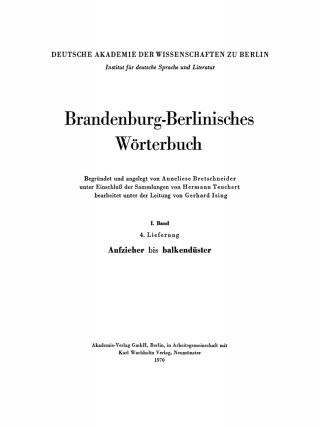 Cover image: Aufzieher bis balkendüster 1st edition 9783112658697