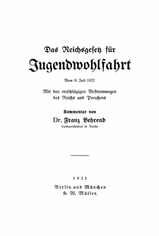 Imagen de portada: Das Reichsgesetz für Jugendwohlfahrt 1st edition 9783112661154