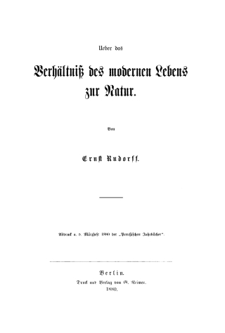 Cover image: Ueber das Verhältniss des modernen Lebens zur Natur 1st edition 9783112664735