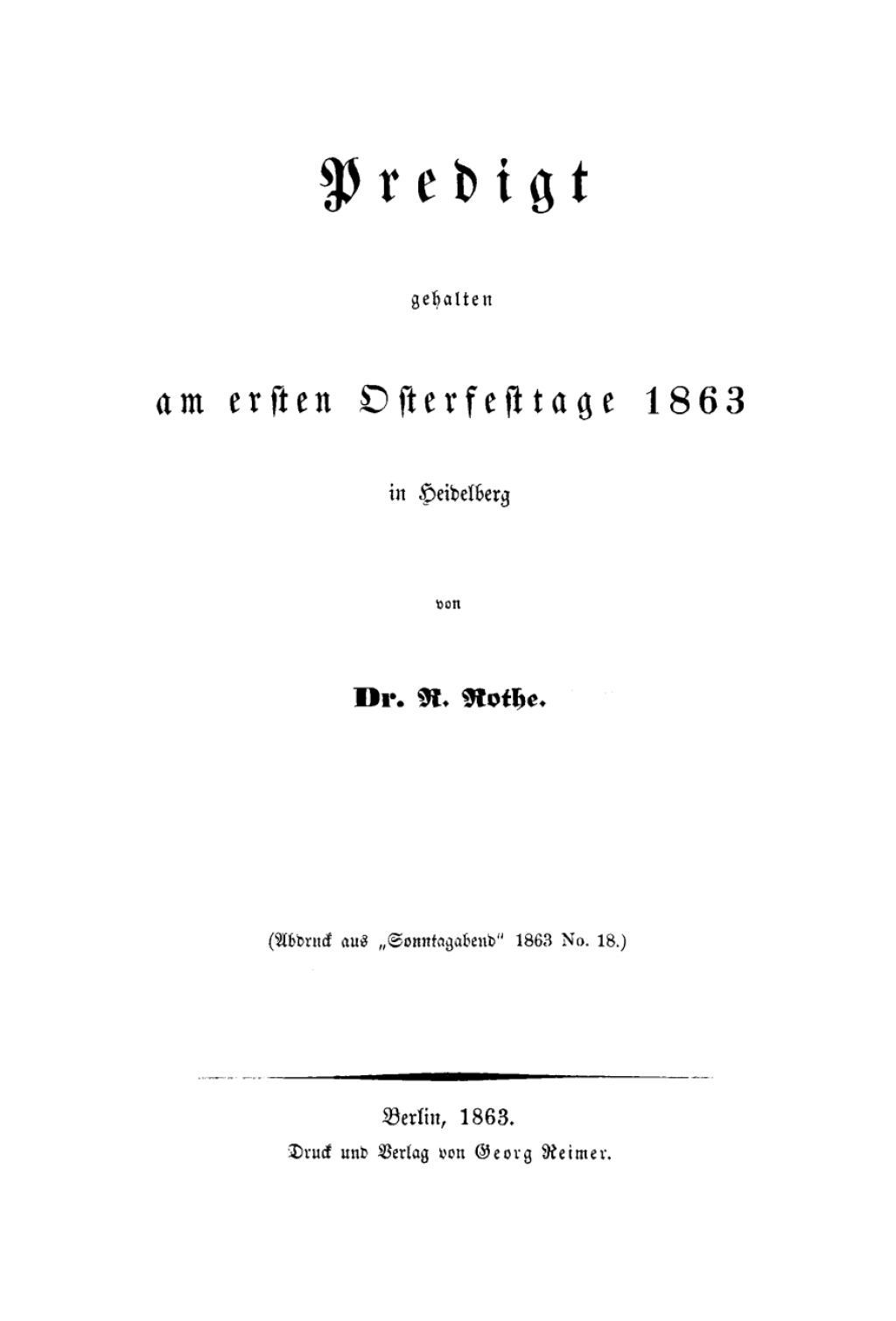 Predigt gehalten am ersten Osterfestage 1863 in Heidelberg 1st Edition