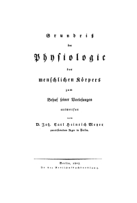 Omslagafbeelding: Grundriß der Physiologie des menschlichen Körpers zum Behuf seiner Vorlesungen 1st edition 9783112664810