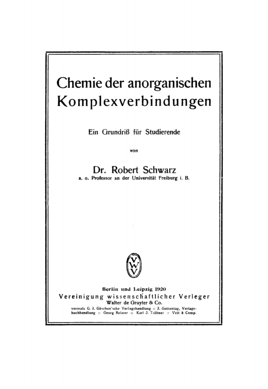 Chemie der anorganischen Komplexverbindungen Ein Grundriß für Studierende 1st Edition