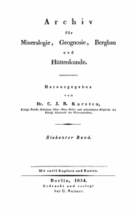 Imagen de portada: C. J. B. Karsten; H. Dechen: Archiv für Mineralogie, Geognosie, Bergbau und Hüttenkunde. Band 7 1st edition 9783112665992