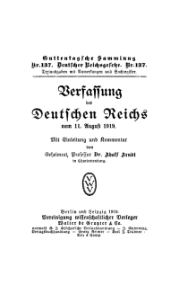 Cover image: Verfassung Deutschen Reichs vom 11. August 1919 1st edition 9783112668634