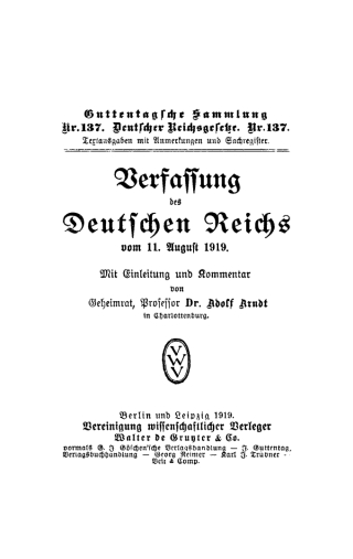 Omslagafbeelding: Verfassung Deutschen Reichs vom 11. August 1919 1st edition 9783112668634