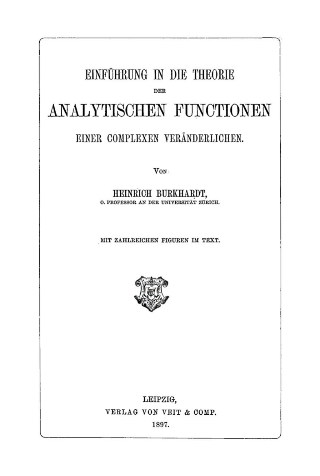 Einführung in die Theorie der analytischen Functionen einer complexen Veränderlichen 1st Edition
