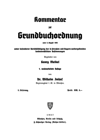 Cover image: Kommentar zur Grundbuchordnung vom 5. August 1935. Lieferung 3 4th edition 9783112672075