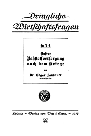 Cover image: Unsere Rohstoffversorgung nach dem Kriege 1st edition 9783112673478