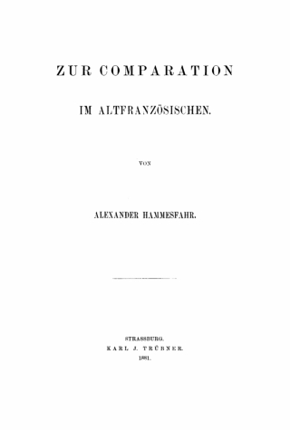 Cover image: Zur Comparation im Altfranzösischen 1st edition 9783112673713