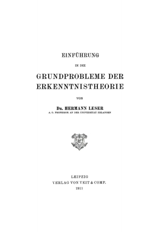Cover image: Einführung in die Grundprobleme der Erkenntnistheorie 1st edition 9783112676059