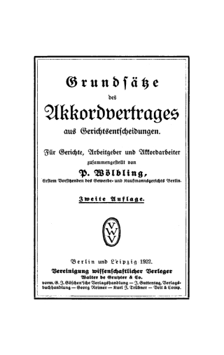 Cover image: Grundsätze des Akkordvertrages aus Gerichtsentscheidungen 2nd edition 9783112676417