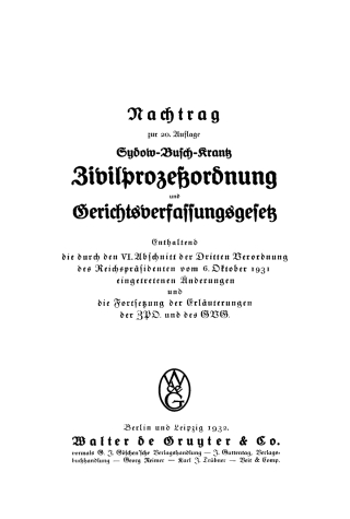 Imagen de portada: Nachtrag zur 20. Auflage Sydow-Busch-Krantz Zivilprozeßordnung und Gerichtsverfassungsgesetz 1st edition 9783112676530