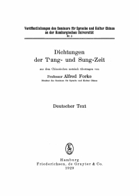 Cover image: Dichtungen der T‘ang- und Sung-Zeit 1st edition 9783112678855