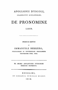 Cover image: Apollonii Dyscoli Grammatici Alexandrini, De Pronomine liber 1st edition 9783112679173