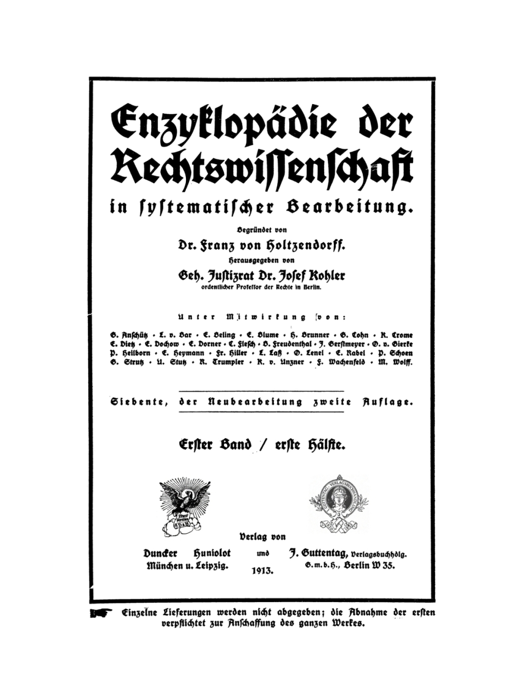 Encyklopädie der Rechtswissenschaft. Band 1, Hälfte 1 7th Edition