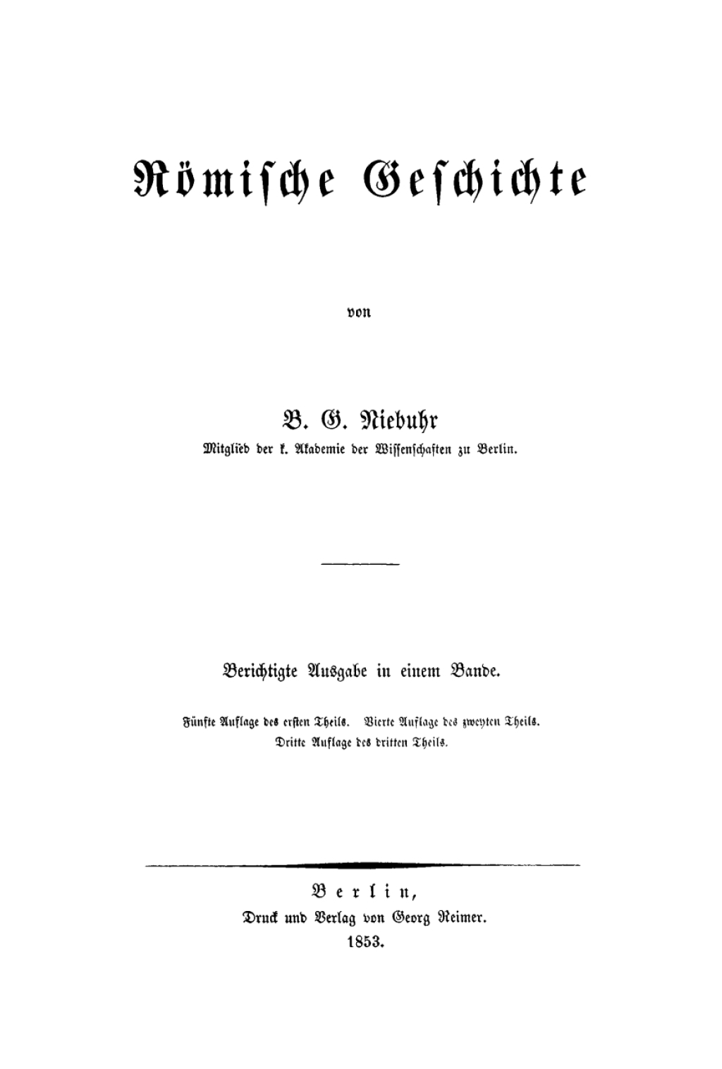 Römische Geschichte Berichtigte Ausgabe in einem Bande 1st Edition
