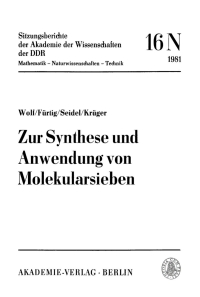 Cover image: Zur Synthese und Anwendung von Molekularsieben 1st edition 9783112701485