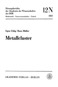 Cover image: Metallcluster 1st edition 9783112701683