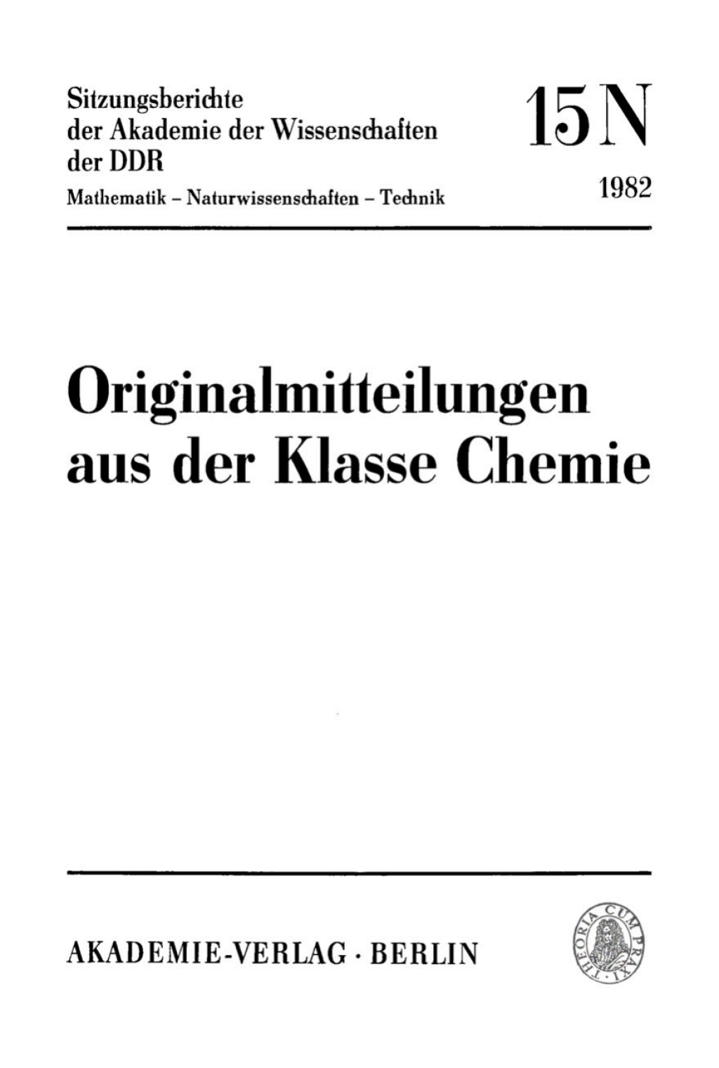 Originalmitteilungen aus der Klasse Chemie 1st Edition