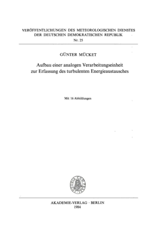 Cover image: Aufbau einer analogen Verarbeitungseinheit zur Erfassung des turbulenten Energieaustausches 1st edition 9783112703908