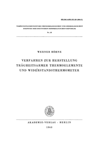 Cover image: Verfahren zur Herstellung trägheitsarmer Thermoelemente und Widerstandsthermometer 1st edition 9783112703960