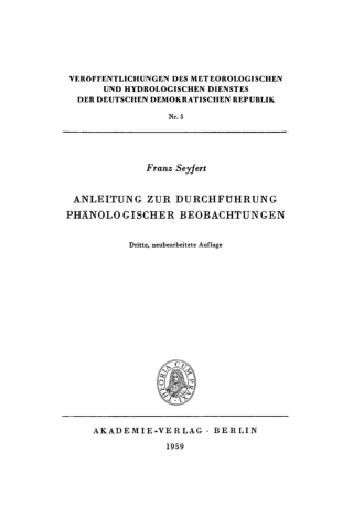 Cover image: Anleitung zur Durchführung phänologischer Beobachtungen 3rd edition 9783112704141