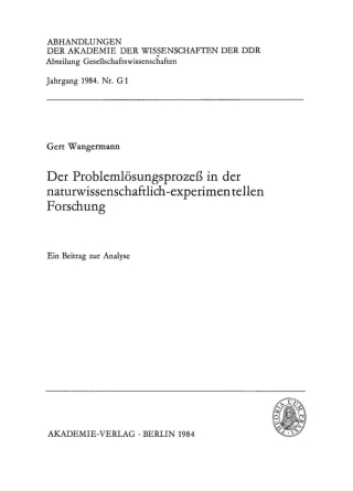 Imagen de portada: Der Problemlösungsprozeß in der naturwissenschaftlich-experimentellen Forschung 1st edition 9783112706428